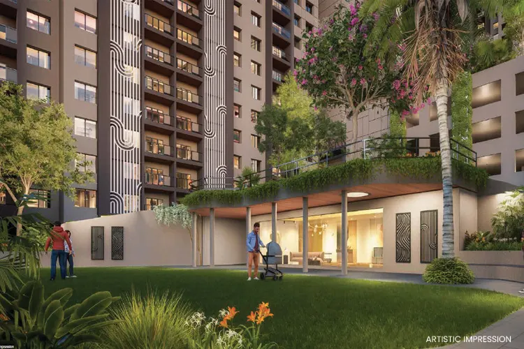 Modern residential tower elevation garden